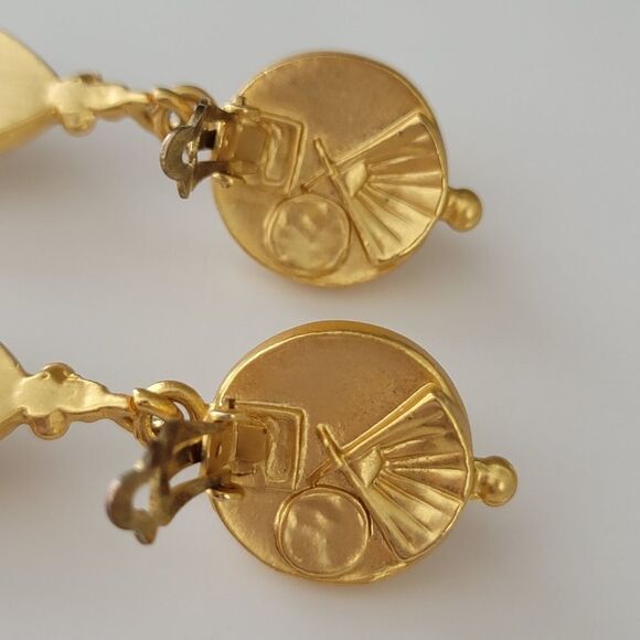 Earrings Vintage Etruscan Style Matte Gold Tone Faux Pearl Earrings #0120 - Picture 6 of 9